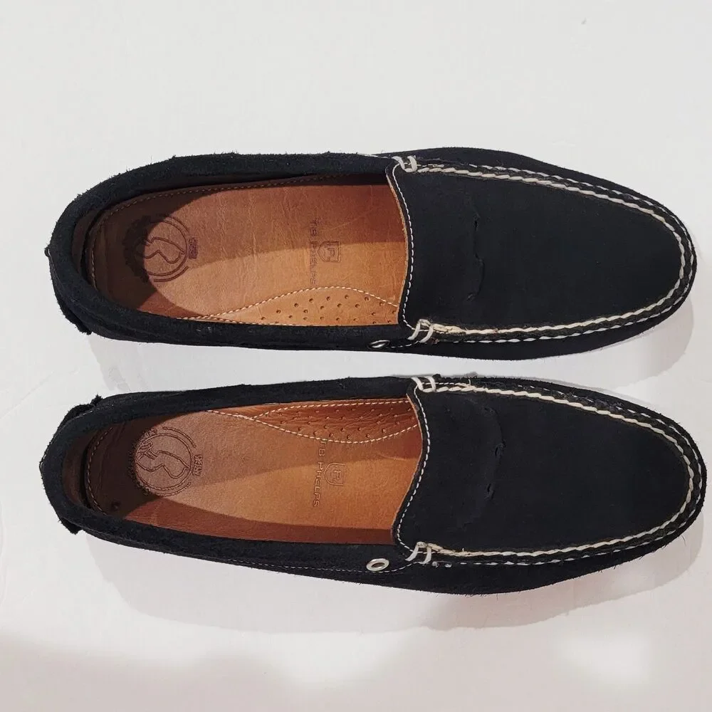 TB Phelps Verona Driving Loafers Mens Size 8.5 Black Suede Slip On Boat Shoes